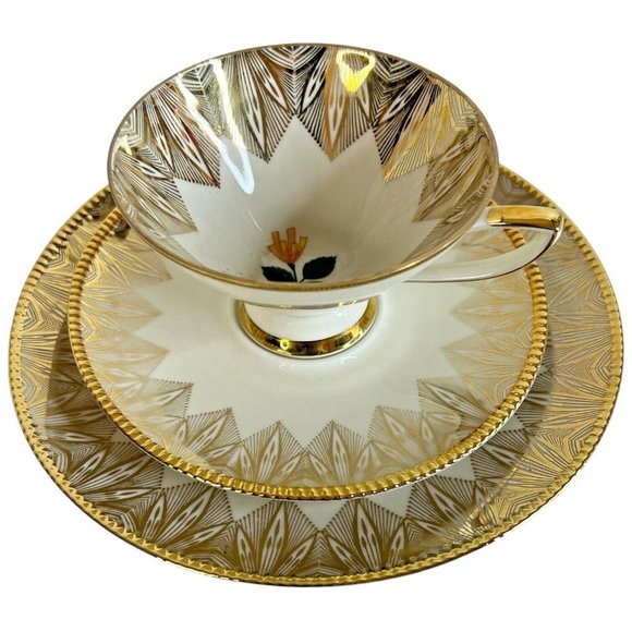 Winterling Bavaria Rosiau 3 Piece Set Trio Tea Cup Saucer Plate Lunch Gold Trio - Picture 2 of 12